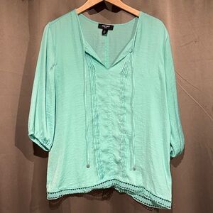 Nine West Light Mint Blouse with Crochet Detail
